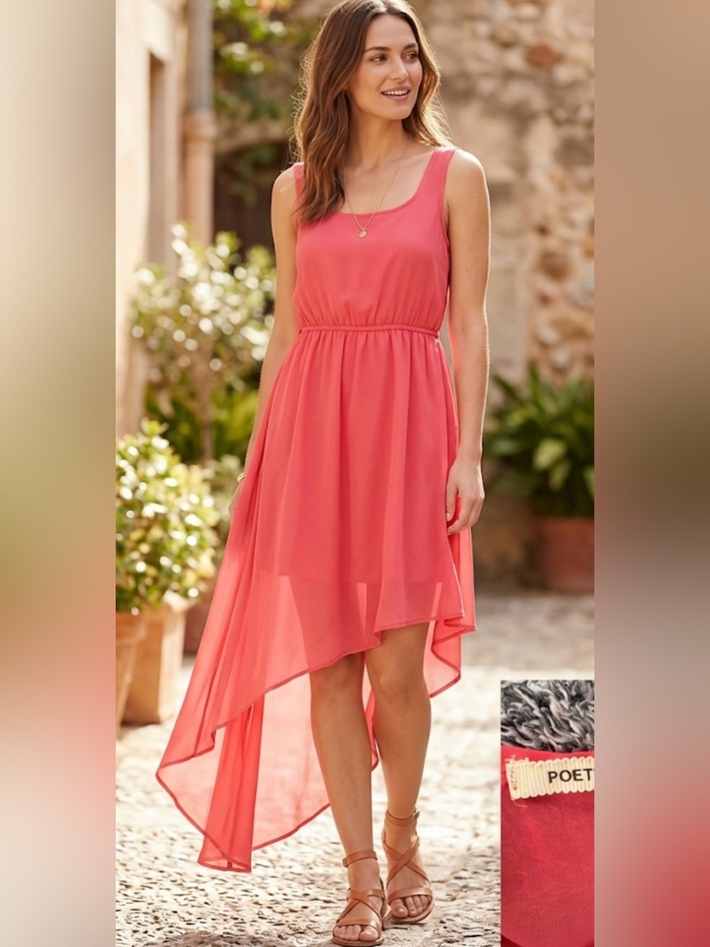 Poetry Coral High-Low Chiffon Dress
